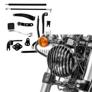 Set: Vorverlegte Fussrastenanlage für Harley Dyna Modelle 06-17 Craftride RR1 + Scheinwerfer Grill Harley Dyna Street Bob 06-17 schwarz von Craftride_1
