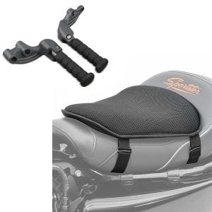 Set: Sozius Fussrasten Set mit Halter für Indian Scout, Sixty, Bobber 15-19 Craftride + Gel Sitzkissen Indian Scout / Bobber / Sixty Komfortkissen M Tourtecs schwarz_1