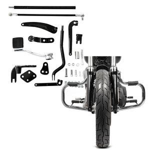Set: Vorverlegte Fussrastenanlage für Harley Dyna Modelle 06-17 Craftride RR1 + Sturzbügel für Harley Davidson Dyna Super Glide Custom 06-15 Craftride Mustache chrom_1