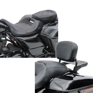 Set: Sitzbank für Harley Street Glide Special 15-21 Komfortsitzbank Craftride RH3 schwarz-orange + Sissy Bar CSX Fix für Harley Davidson Street Glide Special 15-21 mit Gepäckträger schwarz Craftride_1