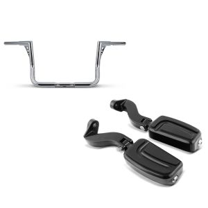 Set: Lenker Ape Hanger 12" für Harley Street Glide 06-21 chrom Craftride + Sozius Fussrasten Set mit Halter für Harley Street Glide 06-21 W1 schwarz Craftride_1