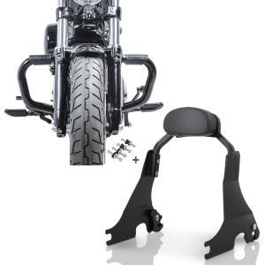 Set: Sturzbügel Mustache II für Harley Davidson Sportster Forty-Eight 48 10-20 Schutzbügel schwarz Craftride + Sissy Bar S1 für Harley Davidson Sportster Forty-Eight 48 10-20 abnehmbar mit Docking Kit schwarz Craftride_1