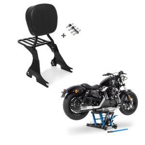 Set: Sissybar für Harley Davidson Sportster 883 Iron 09-20 Craftride inkl. Gepäckträger und Docking Kit schwarz + Hebebühne Harley Davidson Sportster 883 Iron Motorradheber ConStands Mid-Lift L in blau_1