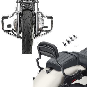 Set: Sturzbügel Mustache für Harley Davidson Softail 18-21 Schutzbügel 32mm chrome Craftride + Sissybar für Harley Breakout / 114 18-21 Craftride XS mit Docking Kit schwarz_1