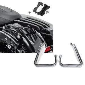 Set: Gepäckträger und Montagekit für Harley Touring 09-13 Craftride XB schwarz + Satteltaschen Schutzbügel für Harley Davidson Touring 09-13 Craftride Twin Rail chrom_1
