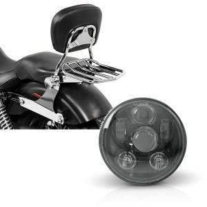 Set: Sissybar Harley Dyna Street Bob 06-17 Craftride Fast Driver-M Flex inkl. Gepäckträger chrom + Hauptscheinwerfer LED 5,75 Zoll für Harley Dyna Street Bob 06-17 schwarz von Craftride_1