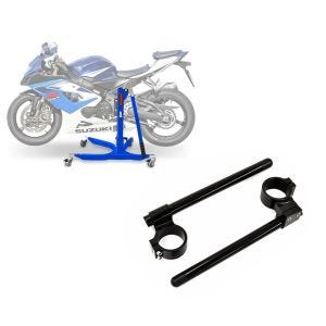Set: Zentralständer Suzuki GSX-R 1000 05-08 blau Motorradheber ConStands Power-Classic + Stummellenker 50mm für Suzuki GSX-R 1000 01-17 Lenker Erhöhung_1
