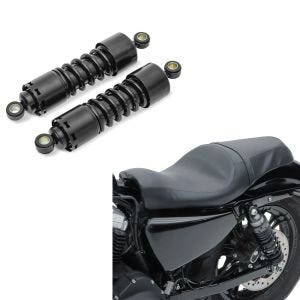 Set: Stoßdämpfer 11 Zoll Harley Sportster 883 Iron Federbeine von Craftride schwarz + Doppel Sitzbank für Harley Davidson Sportster 883 Iron 09-20 BL Sitz Craftride_1