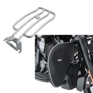 Set: Gepäckträger Solo Rack für Harley Davidson Road King 97-05 chrom Craftride + Sturzbügel Spritzschutz für Harley Road King 94-21 Beinwärmer Craftride_1