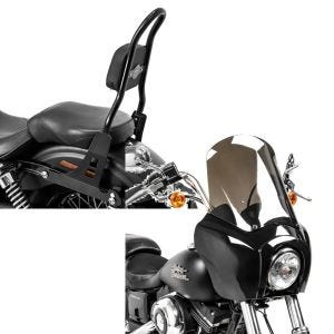 Set: Sissybar Harley Davidson Dyna Low Rider 2006-2017 Craftride Fast Rider-M schwarz + Frontverkleidung für Harley Dyna Low Rider / Street Bob Craftride MG5 mit Scheibe schwarz-rauchgrau_1