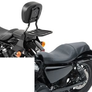 Set: Sissybar Harley Sportster 883 Iron (XL 883 N) 09-20 Craftride Fast Driver-S inkl. Gepäckträger schwarz + Doppel Sitzbank für Harley Davidson Sportster 883 Iron 09-20 BL Sitz Craftride_1