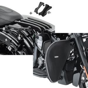 Set: Gepäckträger und Montagekit für Harley Davidson Street Glide 14-21 Craftride XB schwarz + Sturzbügel Spritzschutz für Harley Street Glide 06-21 Beinwärmer Craftride_1