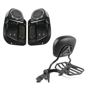 Set: Beinschild für Harley Davidson Street Glide 14-21 Craftride mit Lautsprecher schwarz + Sissybar Harley Street Glide (FLHX) 09-21 Craftride Fast Driver-L Flex inkl. Gepäckträger schwarz_1