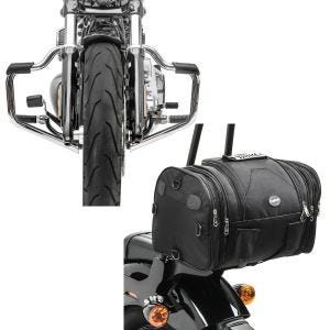 Set: Sturzbügel Mustache für Harley Davidson Softail 18-21 Schutzbügel 32mm chrome Craftride + Hecktasche für Harley Softail Fat Bob / 114 Gepäckrolle Craftride RB1 24-30Ltr_1