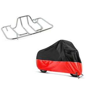 Set: Gepäckträger Honda Goldwing GL 1800 01-16 chrom Craftride + Abdeckplane Honda Gold Wing 1800 / 1500 / F6B Craftride XXXL schwarz-rot_1