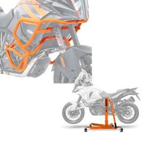 Set: Sturzbügel Set für KTM 1290 Super Adventure R / S / T 17-20 oben und unten Schutzbügel orange + Zentralständer KTM 1290 Super Adventure S 17-20 orange Motorradheber ConStands Power-Classic_1