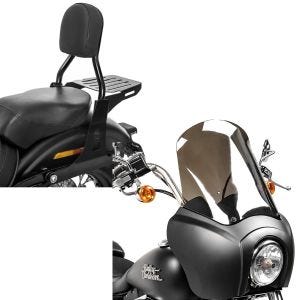 Set: Sissybar für Harley Davidson Street Bob 09-17/LR Craftride Fast Driver-S inkl. Gepäckträger schwarz + Frontverkleidung für Harley Dyna Street Bob 06-17 Craftride MG5 mit Scheibe schwarz-matt rauchgrau_1