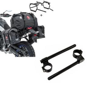 Set: Satteltaschen Set WP8 für Honda Africa Twin 1100 20-21 mit Hecktasche und Kofferträger Bagtecs + Stummellenker 22mm Clip-On 41mm mit 30mm Erhöhung Lenker Zaddox Alu in schwarz_1
