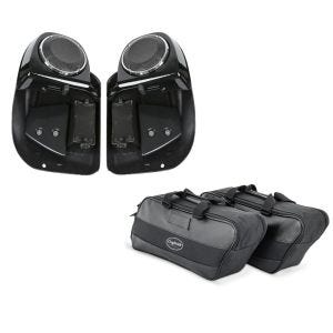 Set: Beinschild für Harley Davidson Street Glide 14-21 Craftride mit Lautsprecher schwarz + Innentasche Seitenkoffer für Harley Street Glide 06-21 Craftride 19Ltr schwarz_1