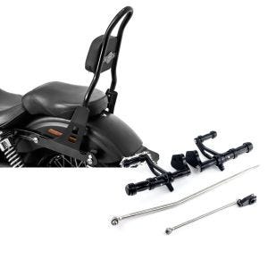 Set: Sissybar für Harley Davidson Street Bob 09-17/LR Craftride Fast Rider-M schwarz + Vorverlegte Fußrastenanlage für Harley Dyna Street Bob 06-17 Craftride schwarz_1