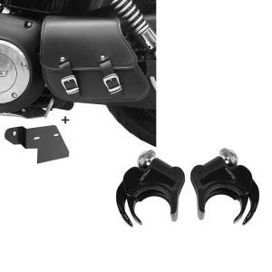 Set: Schwingentasche + Halter für Harley Dyna Street Bob 06-17 Craftride + Windschild Klammern 49mm Harley Davidson Dyna Street Bob 06-17 Windschutzscheiben schwarz Craftride_1