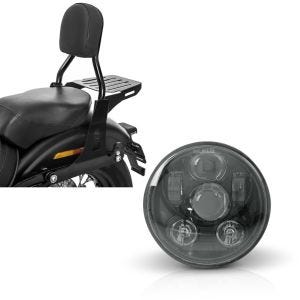 Set: Sissybar für Harley Davidson Street Bob 09-17/LR Craftride Fast Driver-S inkl. Gepäckträger schwarz + Hauptscheinwerfer LED 5,75 Zoll für Harley Dyna Street Bob 06-17 schwarz von Craftride_1