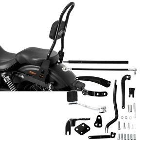 Set: Sissybar Harley Davidson Dyna Super Glide Custom 06-15 Craftride Fast Rider-L schwarz + Vorverlegte Fussrastenanlage für Harley Dyna Modelle 06-17 Craftride RR1_1