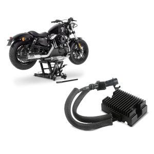Set: Hebebühne Harley Davidson XR 1200 / X ConStands Mid-Lift L in schwarz + Spannungsregler für Harley-Davidson Sportster 09-13 Gleichrichter Laderegler Craftride_1