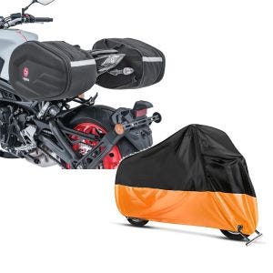 Set: Satteltaschen für Yamaha MT-07 / Tracer 700 Bagtecs RF3 Paar schwarz + Abdeckplane Yamaha MT-01 - MT-03 - MT-07 / Tracer - MT-10 Craftride XL in schwarz-orange_1