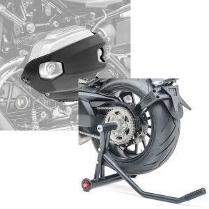 Set: Zylinderschutz für BMW R NineT Scrambler 16-21 Ventildeckelschutz Motoguard CP4 + Einarmständer BMW R NineT Scrambler 16-21 Montageständer ConStands Single-Racing schwarz matt_1
