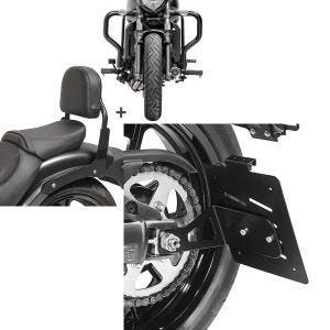 Set: Sissybar Set für Kawasaki Vulcan S / Café 15-21 mit Sturzbügel Craftride  RH11-5 + Kennzeichenhalter seitlich M für Kawasaki Vulcan S / Café 15-21 schwarz Craftride_1
