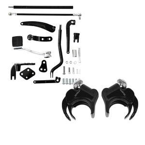 Set: Vorverlegte Fussrastenanlage für Harley Dyna Modelle 06-17 Craftride RR1 + Windschild Klammern 49mm Harley Davidson Dyna Street Bob 06-17 Windschutzscheiben schwarz Craftride_1