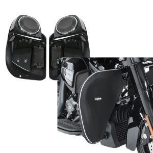 Set: Beinschild für Harley Davidson Street Glide 14-21 Craftride mit Lautsprecher schwarz + Sturzbügel Spritzschutz für Harley Street Glide 06-21 Beinwärmer Craftride_1