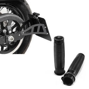 Set: Seitlicher Kennzeichenhalter für Yamaha XVS 650-1100 Drag Star 96-07 Craftride schwarz + Lenkergriffe für Yamaha XVS 650 A Drag Star Classic Craftride HC1_1