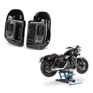 Set: Beinschild für Harley Davidson Touring 14-21 Craftride belüftet schwarz + Hebebühne Harley Davidson Ultra Limited Low Motorradheber ConStands Mid-Lift L in blau_1