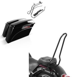 Set: Set mit Seitenkoffer und Kofferträger CR für Harley Fat Boy 90-17 LB Craftride + Sissybar für Harley Davidson Fat Boy 00-17 Tampa schwarz Craftride_1