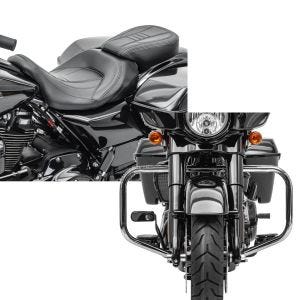Set: Sitzbank für Harley Street Glide 09-21 Komfortsitzbank Craftride CV schwarz + Sturzbügel für Harley Davidson Street Glide 09-21 Craftride TR2 chrom_1