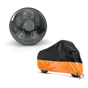 Set: Hauptscheinwerfer LED 5,75 Zoll für Harley Sportster 1200 Iron 18-20 schwarz von Craftride + Abdeckplane Harley Sport Glide - Sportster 1200 Iron Craftride XXL in schwarz-orange_1