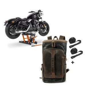 Set: Hebebühne Harley Davidson Rocker / C ConStands Mid-Lift L in orange + Gepäckrolle für Harley Rocker / C Hecktasche Craftride VG7 schwarz_1