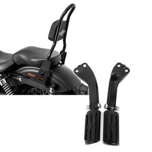 Set: Sissybar für Harley Davidson Street Bob 09-17/LR Craftride Fast Rider-M schwarz + Sozius Fussrasten Set mit Halter für Harley Dyna Street Bob 06-17 BL1 schwarz Craftride_1