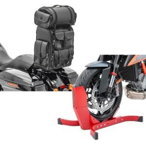 Set: Sissybar Tasche für Harley Rocker / C Hecktasche Craftride DLX mit Gepäckrolle + Motorradwippe für Harley Davidson Rocker / C EPR_1