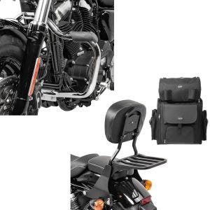 Set: Sissybar SB1 + Hecktasche für Harley Sportster 1200 Custom 04-20 abnehmbar mit Gepäckträger Craftride schwarz + Sturzbügel für Harley Davidson Sportster 1200 Custom 04-20 Mustache chrom Craftride_1