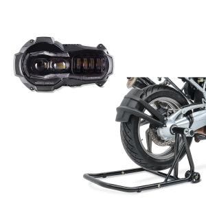Set: LED Scheinwerfer für BMW R 1200 GS / Adventure 04-13 Hauptscheinwerfer mit ECE Lumitecs QL2 + Einarmständer BMW R 1200 GS 04-12 Montageständer ConStands Single-Classic schwarz_1