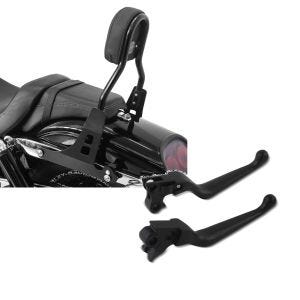 Set: Sissybar Harley Davidson Dyna Fat Bob 10-17 Craftride Fast Driver-M schwarz + Bremshebel und Kupplungshebel-Set Grip für Harley Davidson Dyna Fat Bob 08-17 schwarz Craftride_1