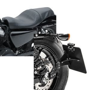 Set: Doppel Sitzbank für Harley Davidson Sportster 883 Iron 09-20 BL Sitz Craftride + Seitlicher Kennzeichenhalter für Harley Sportster 883 Iron 09-20 Craftride schwarz_1