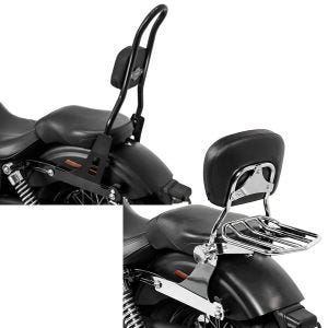 Set: Sissybar Harley Davidson Dyna Super Glide Custom 06-15 Craftride Fast Rider-L schwarz + Sissybar Harley Dyna Modelle 2006-2017 Craftride Fast Driver-M Flex inkl. Gepäckträger chrom_1