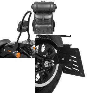 Set: Sissybar CSM + Hecktasche LX für Harley Heritage Softail Classic 18-19 abnehmbar mit Gepäckträger Craftride + Seitlicher Kennzeichenhalter für Harley Davidson Softail 18-21 Craftride schwarz_1