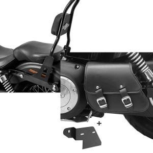 Set: Sissybar für Harley Davidson Street Bob 09-17/LR Craftride Fast Rider-M schwarz + Schwingentasche + Halter für Harley Dyna Street Bob 06-17 Craftride_1