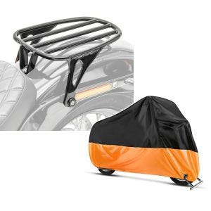 Set: Gepäckträger für Harley Davidson Softail Street Bob 18-21 Solo Rack Craftride GS3 schwarz + Abdeckplane Harley Softail Street Bob / Fat Bob / 114 Craftride XXL in schwarz-orange_1