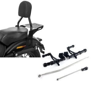 Set: Sissybar für Harley Davidson Street Bob 09-17/LR Craftride Fast Driver-S inkl. Gepäckträger schwarz + Vorverlegte Fußrastenanlage für Harley Dyna Street Bob 06-17 Craftride schwarz_1